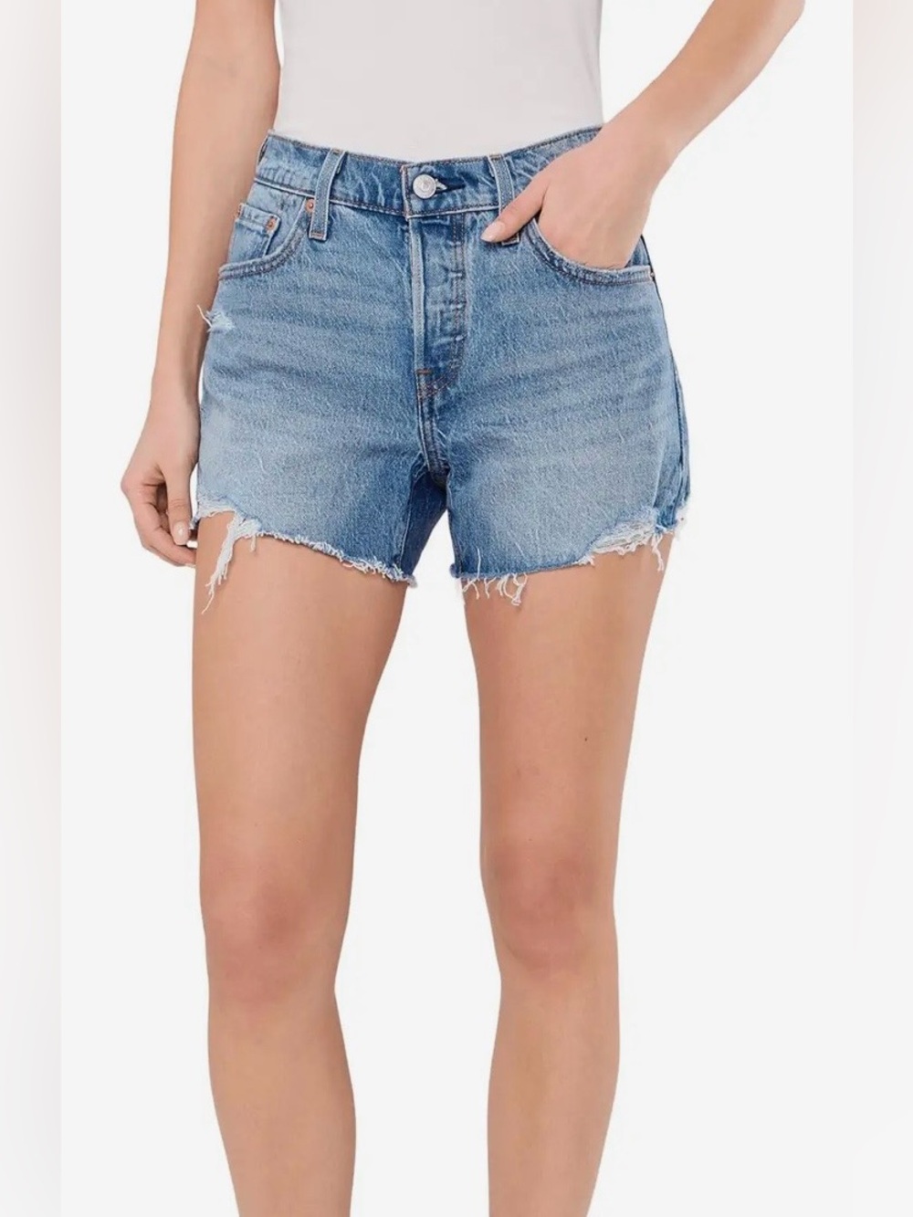 Excellent Condition Levi’s 501 Curve Classic Frayed Denim Shorts - Light Blue 26